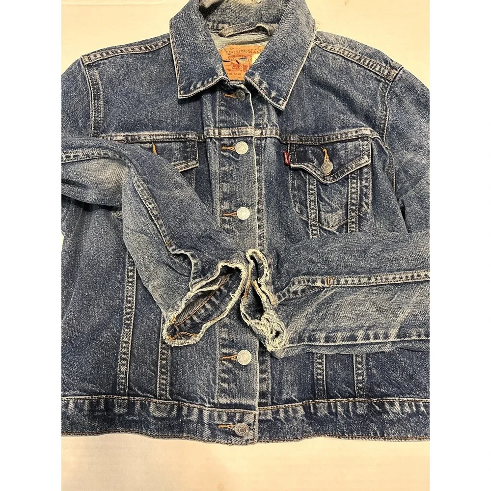 Levi's Jean Jacket Medium Y2K 2002 Trucker Iconic Coat Button Up Womens - Picture 7 of 16